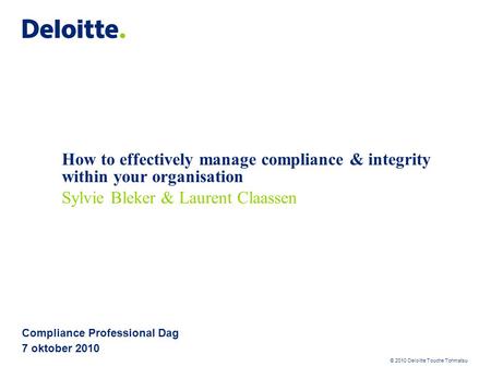 Compliance Professional Dag 7 oktober 2010