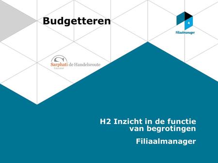 Budgetteren H2 Inzicht in de functie van begrotingen Filiaalmanager.