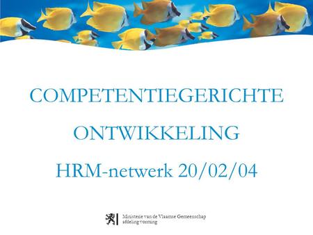 Ministerie van de Vlaamse Gemeenschap afdeling vorming COMPETENTIEGERICHTE ONTWIKKELING HRM-netwerk 20/02/04.