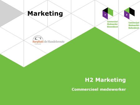 Marketing H2 Marketing Commercieel medewerker. Alle activiteiten van een bedrijf die tot doel hebben de (huidige en verwachtbare) wensen en behoeften.