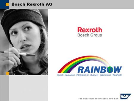 Bosch Rexroth AG. Variant van R/3 ‘Customised’ Implementatie 2001 als pilot voor de ganse groep. Remote installatie via Duitsland Implementatie en Complexiteit.