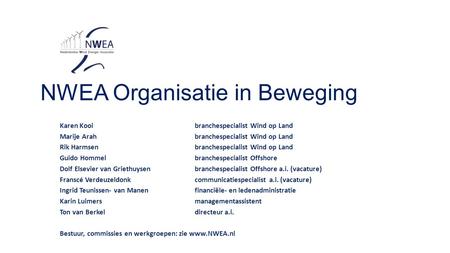 NWEA Organisatie in Beweging Karen Kooibranchespecialist Wind op Land Marije Arahbranchespecialist Wind op Land Rik Harmsenbranchespecialist Wind op Land.