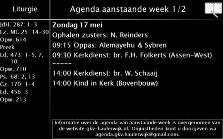 Agenda aanstaande week 1/2