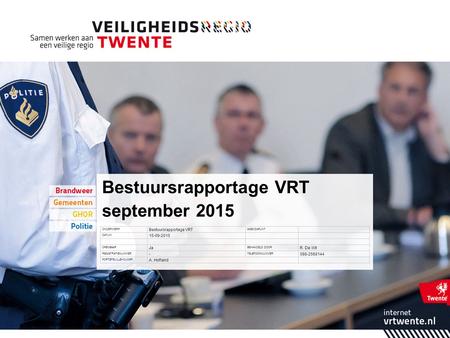 Bestuursrapportage VRT september 2015 ONDERWERP Bestuursrapportage VRT AGENDAPUNT DATUM 15-09-2015 OPENBAAR Ja BEHANDELD DOOR R. De Wit REGISTRATIENUMMER.