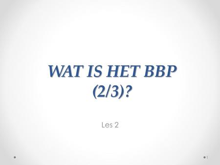 WAT IS HET BBP (2/3)? Les 2.