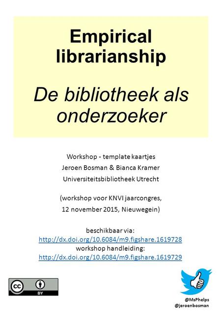 Empirical librarianship ceci n’est pas un texte De bibliotheek als onderzoeker Workshop - template kaartjes Jeroen Bosman & Bianca Kramer Universiteitsbibliotheek.