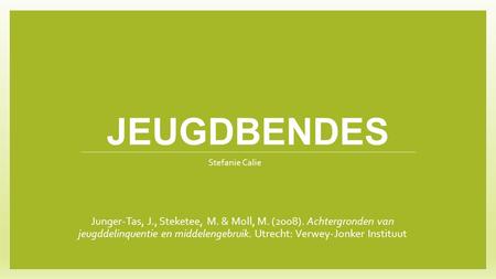 JEUGDBENDES Junger-Tas, J., Steketee, M. & Moll, M. (2008). Achtergronden van jeugddelinquentie en middelengebruik. Utrecht: Verwey-Jonker Instituut Stefanie.