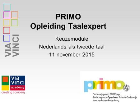VIAVINCI PRIMO Opleiding Taalexpert 1 Keuzemodule Nederlands als tweede taal 11 november 2015.