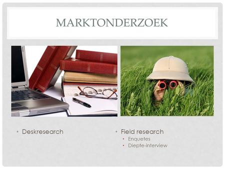 MARKTONDERZOEK Deskresearch Field research Enquetes Diepte-interview.