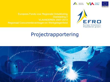 Europees Fonds voor Regionale Ontwikkeling Doelstelling 2 VLAANDEREN 2007-2013 Regionaal Concurrentievermogen en Werkgelegenheid Projectrapportering.