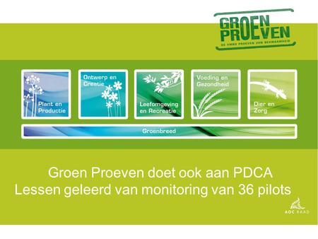 Groen Proeven doet ook aan PDCA Lessen geleerd van monitoring van 36 pilots.