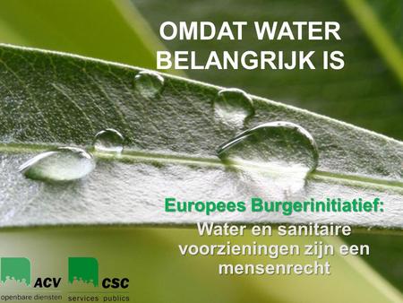 Powerpoint TemplatesPage 1Powerpoint Templates OMDAT WATER BELANGRIJK IS Europees Burgerinitiatief: Water en sanitaire voorzieningen zijn een mensenrecht.