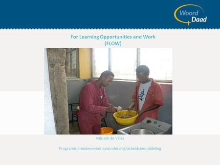 Ce TVET-JBS Mirjam de Vries Programmamedewerker vakonderwijs/arbeidsbemiddeling For Learning Opportunities and Work (FLOW)