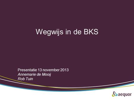 Wegwijs in de BKS Presentatie 13 november 2013 Annemarie de Mooij Rob Tuin.