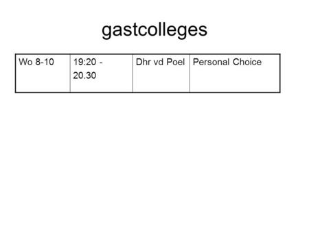 Gastcolleges Wo 8-1019:20 - 20.30 Dhr vd PoelPersonal Choice.