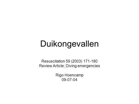 Review Article; Diving emergencies