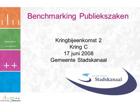 Benchmarking Publiekszaken Kringbijeenkomst 2 Kring C 17 juni 2008 Gemeente Stadskanaal.