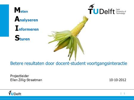 |1 10-10-2012 S turen Betere resultaten door docent-student voortgangsinteractie Projectleider Ellen Zillig-Straatman M eten A nalyseren I nformeren.