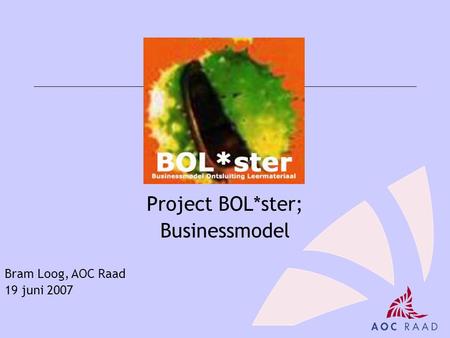 1 Project BOL*ster; Businessmodel Bram Loog, AOC Raad 19 juni 2007.