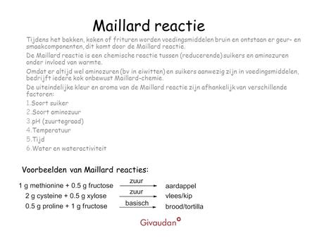 Maillard reactie Voorbeelden van Maillard reacties: