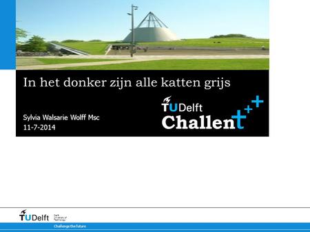 11-7-2014 Challenge the future Delft University of Technology In het donker zijn alle katten grijs Sylvia Walsarie Wolff Msc.