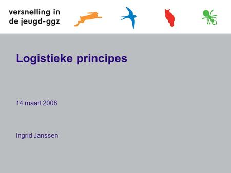 Logistieke principes 14 maart 2008 Ingrid Janssen.