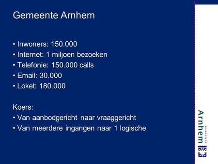 Gemeente Arnhem Inwoners: Internet: 1 miljoen bezoeken