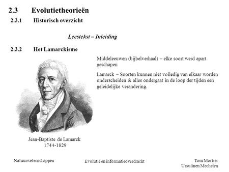 2.3 Evolutietheorieën Historisch overzicht Leestekst – Inleiding