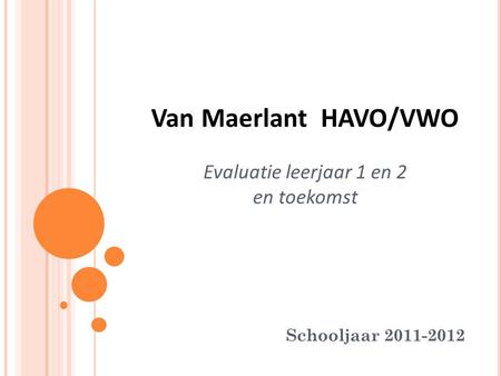 Van Maerlant HAVO/VWO Evaluatie leerjaar 1 en 2 en toekomst Schooljaar 2011-2012.