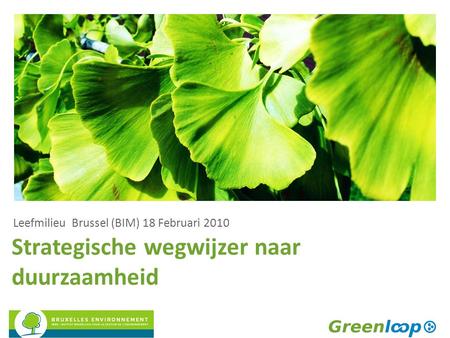 Strategische wegwijzer naar duurzaamheid Leefmilieu Brussel (BIM) 18 Februari 2010.