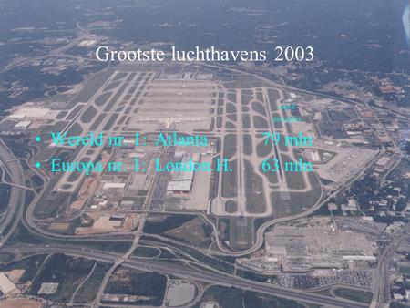 Grootste luchthavens 2003 aantal Wereld nr. 1: Atlanta 79 mln