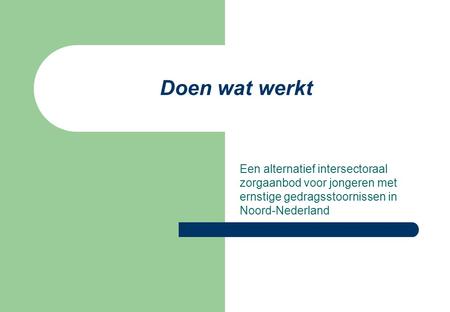 Doen wat werkt Een alternatief intersectoraal zorgaanbod voor jongeren met ernstige gedragsstoornissen in Noord-Nederland.
