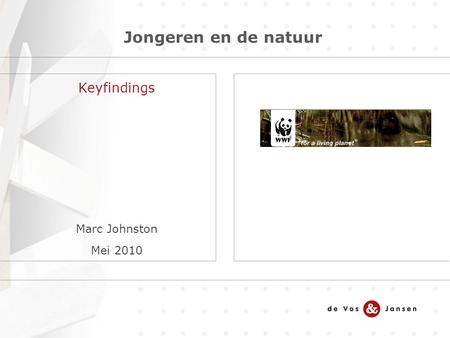 Jongeren en de natuur Keyfindings Marc Johnston Mei 2010.
