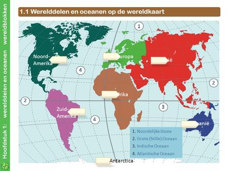 1.1 Werelddelen en oceanen op de wereldkaart
