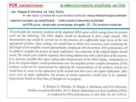 PCR basistechnieken in vitro enzymatische amplificatie van DNA