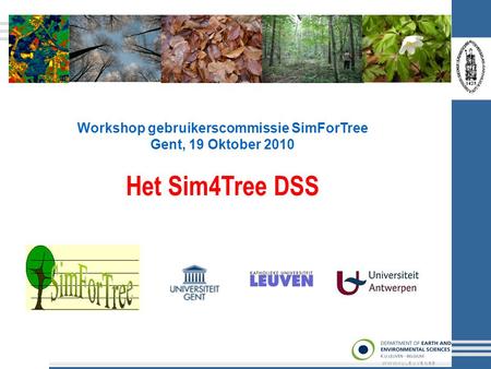 Workshop gebruikerscommissie SimForTree Gent, 19 Oktober 2010 Het Sim4Tree DSS W W W.K U L E U V E N.B E.