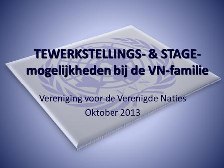 TEWERKSTELLINGS- & STAGE- mogelijkheden bij de VN-familie