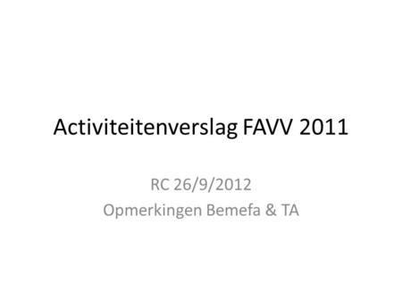 Activiteitenverslag FAVV 2011