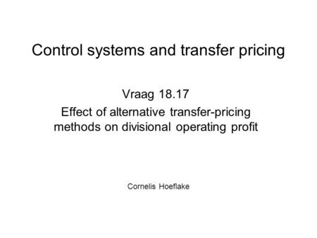 Control systems and transfer pricing