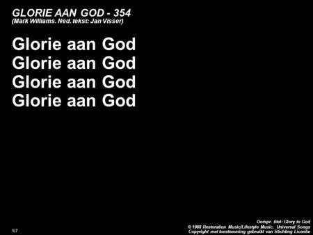 GLORIE AAN GOD (Mark Williams. Ned. tekst: Jan Visser)