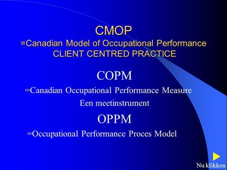 COPM =Canadian Occupational Performance Measure Een meetinstrument