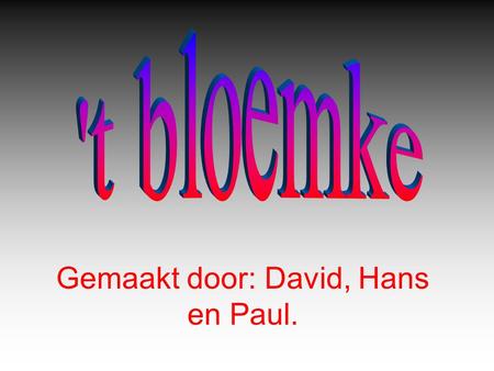 Gemaakt door: David, Hans en Paul.. ‘t Bloemke Dit is onze windmolen; ‘t Bloemke. Onze windmolen heeft veel technische snufjes.