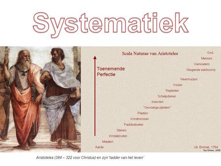 Systematiek De eerste die probeerde een systematische indeling te maken was Aristoteles (384-322 voor Christus). Bijna alle wetenschappers uit zijn tijd.