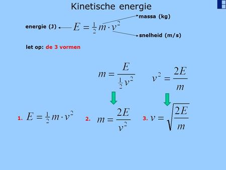 Kinetische energie massa (kg) energie (J) snelheid (m/s)