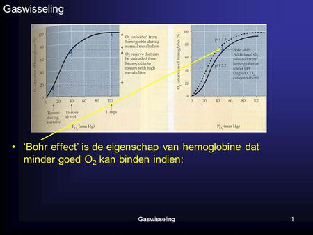 Gaswisseling ‘Bohr effect’ is de eigenschap van hemoglobine dat minder goed O2 kan binden indien: Gaswisseling.