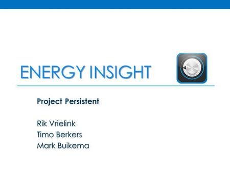 ENERGY INSIGHT Project Persistent Rik Vrielink Timo Berkers Mark Buikema.