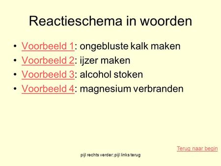 Reactieschema in woorden