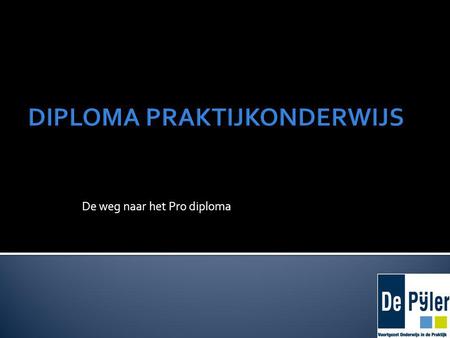 De weg naar het Pro diploma.  De scholen in Den Haag en Rotterdam hebben goede ervaringen  Alle Praktijkscholen in Noord-Holland werken samen.  Gemeenschappelijk.