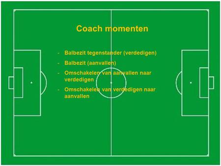 Coach momenten Balbezit tegenstander (verdedigen) Balbezit (aanvallen)