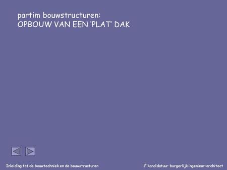 Inleiding tot de bouwtechniek en de bouwstructuren1° kandidatuur burgerlijk ingenieur-architect partim bouwstructuren: OPBOUW VAN EEN ‘PLAT’ DAK.